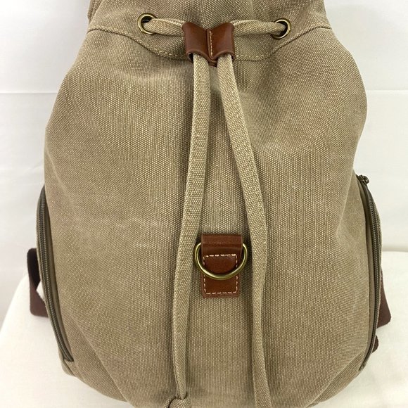 Canvas Backpack with Leather Trim - Beige main image 8